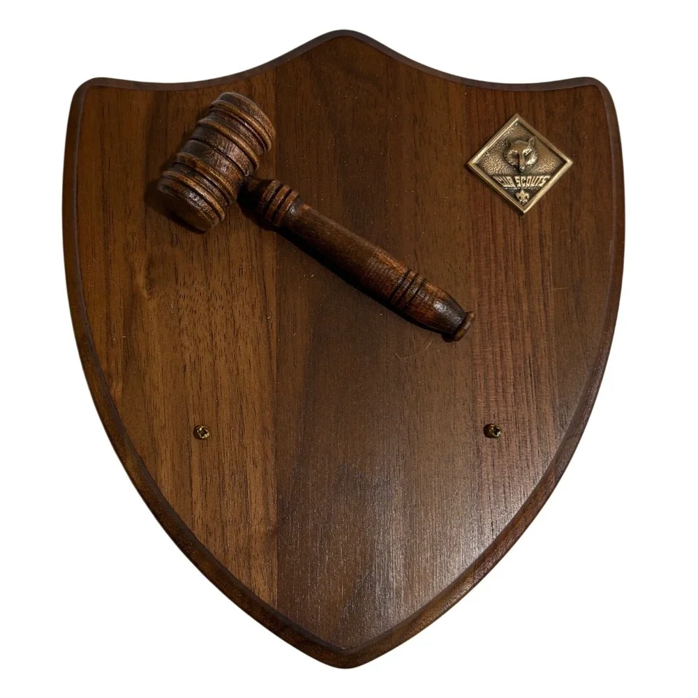 Vintage 1980s Boy Scout Gavel Plaque Award Wood Mounted Emblem Leader Thank You